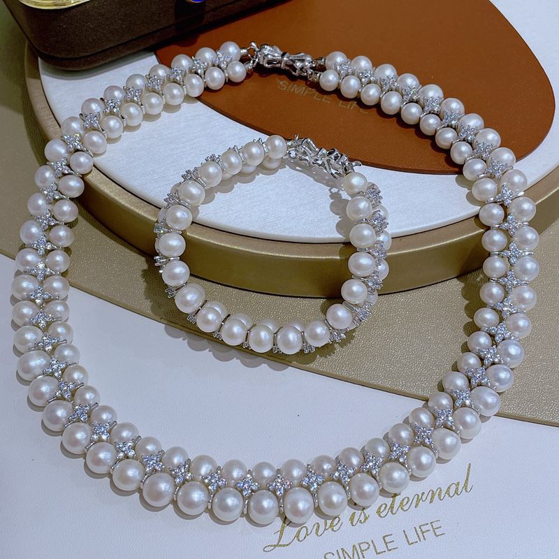 双排淡水珍珠项链 美美哒锁骨链 新娘婚庆颈链 韩版小饰品批发 女