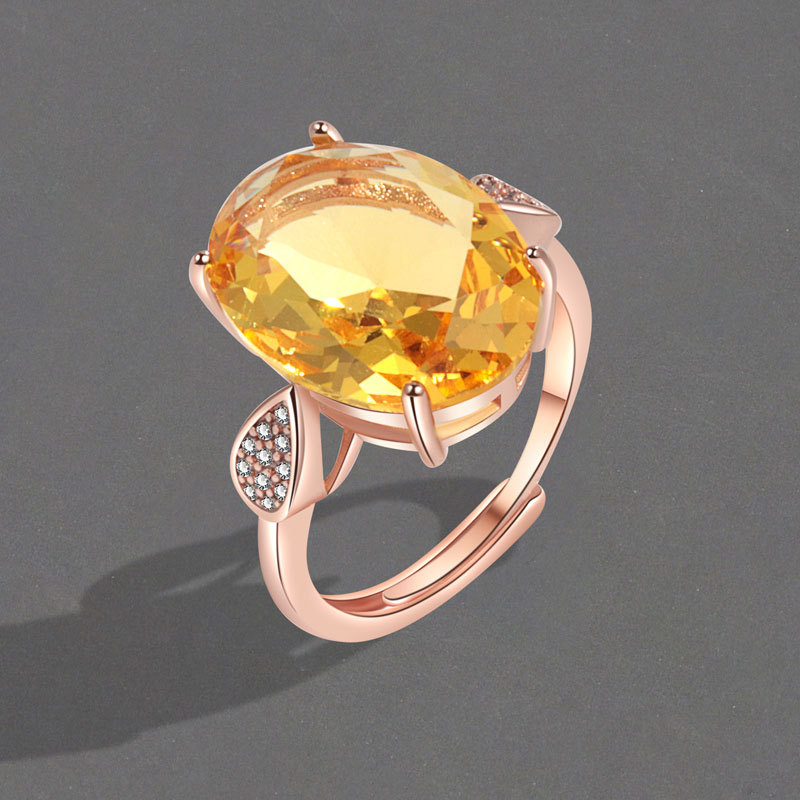 直播引流福利品璀璨黄钻仿天然黄水晶戒指大颗粒开口彩宝女戒批发