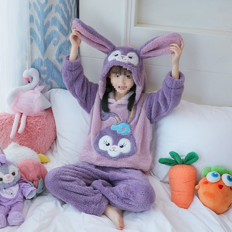 冬季儿童睡衣加厚珊瑚绒中大童法兰绒卡通女孩男童女童套装家居服