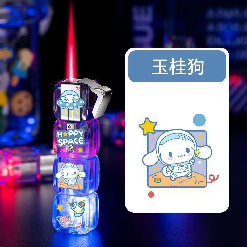 Tiktok Dice Lighter Clow M Sanrio Flashing Light Inflatable Transparent Windproof Lighter Ritual Technology