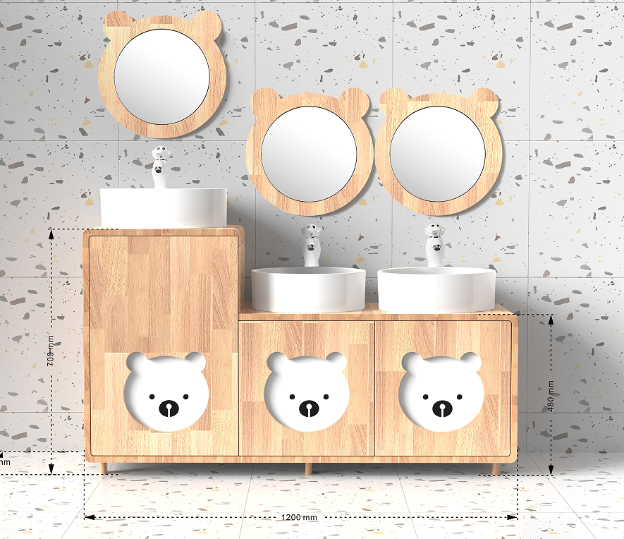 幼儿园儿童实木浴室柜组合洗手盆洗漱池小孩卡通洗脸盆落地洗手台