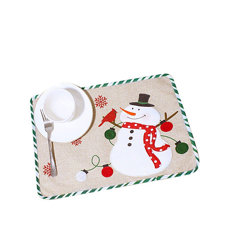 2022 New Snowman Placemat for the Elderly Creative Embroidery Heat Proof Mat Cloth Hotel Dining Table Cushion Christmas Decorations