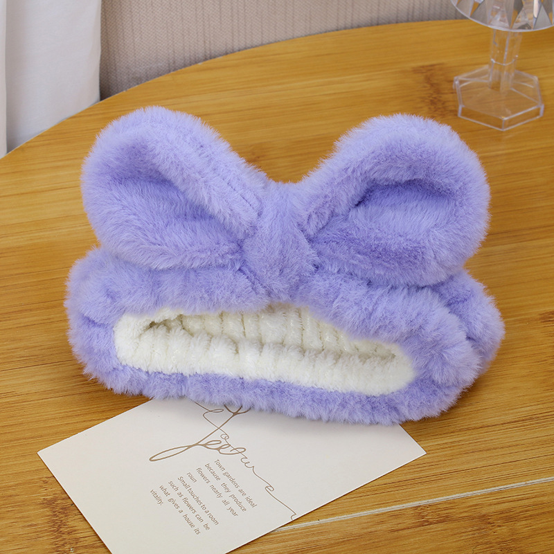 Washing Face Hair Band Cute Rabbit Ear Hair Band Apply a Facial Mask Special Hair Band Winter Bow Imitation Rabbit Fur Plush Headdress