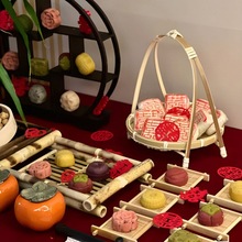 中式甜品台摆件订婚桌子台装扮喜字糕点喜饼点心托盘架提篮用品