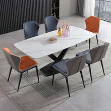 JX63岩板餐桌椅组合家用小户型交叉餐台客厅轻奢长方形一桌六椅吃