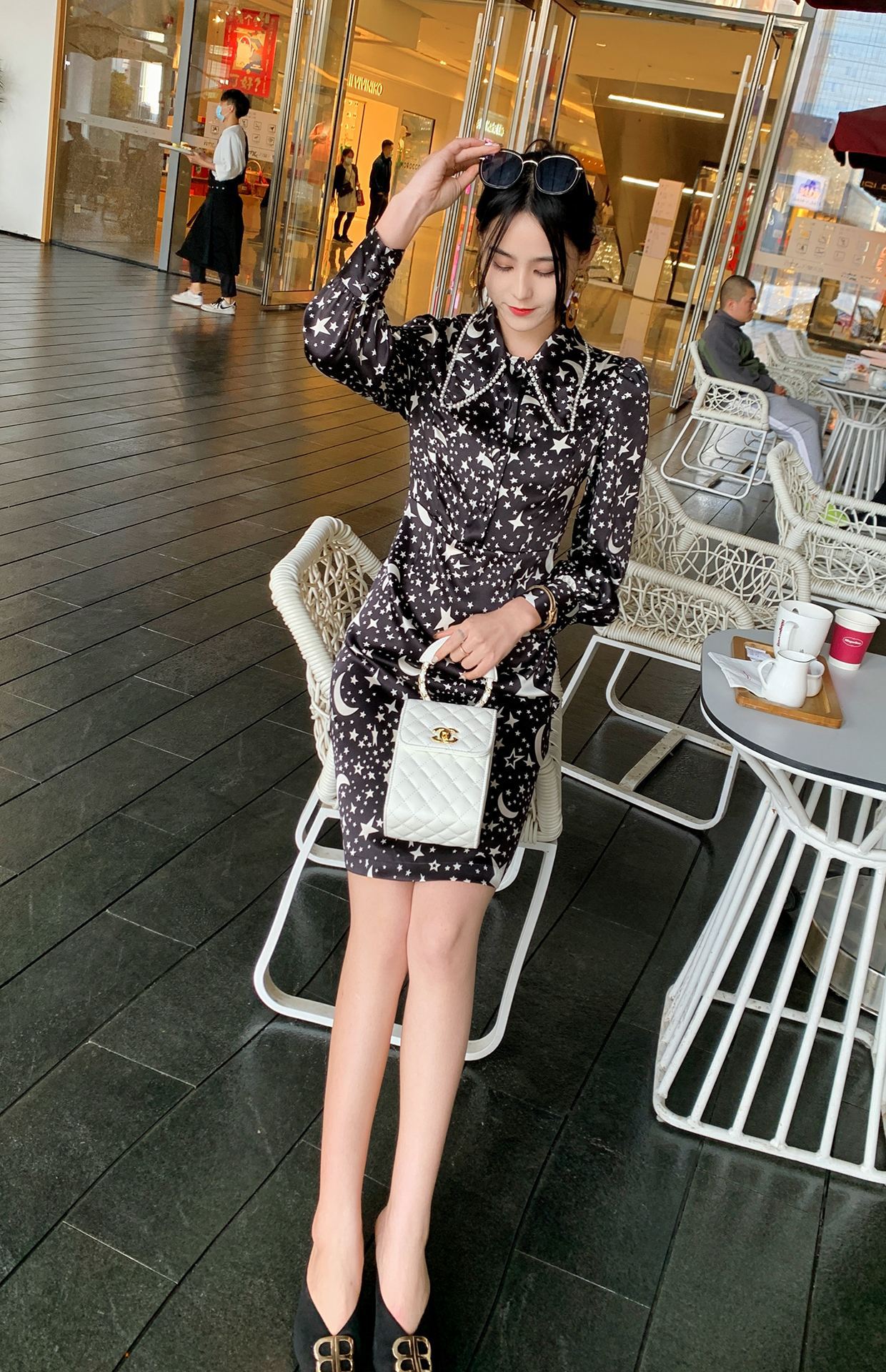 春季女装2021新款连衣裙跨境欧美简约弹力段星星款个一件代发