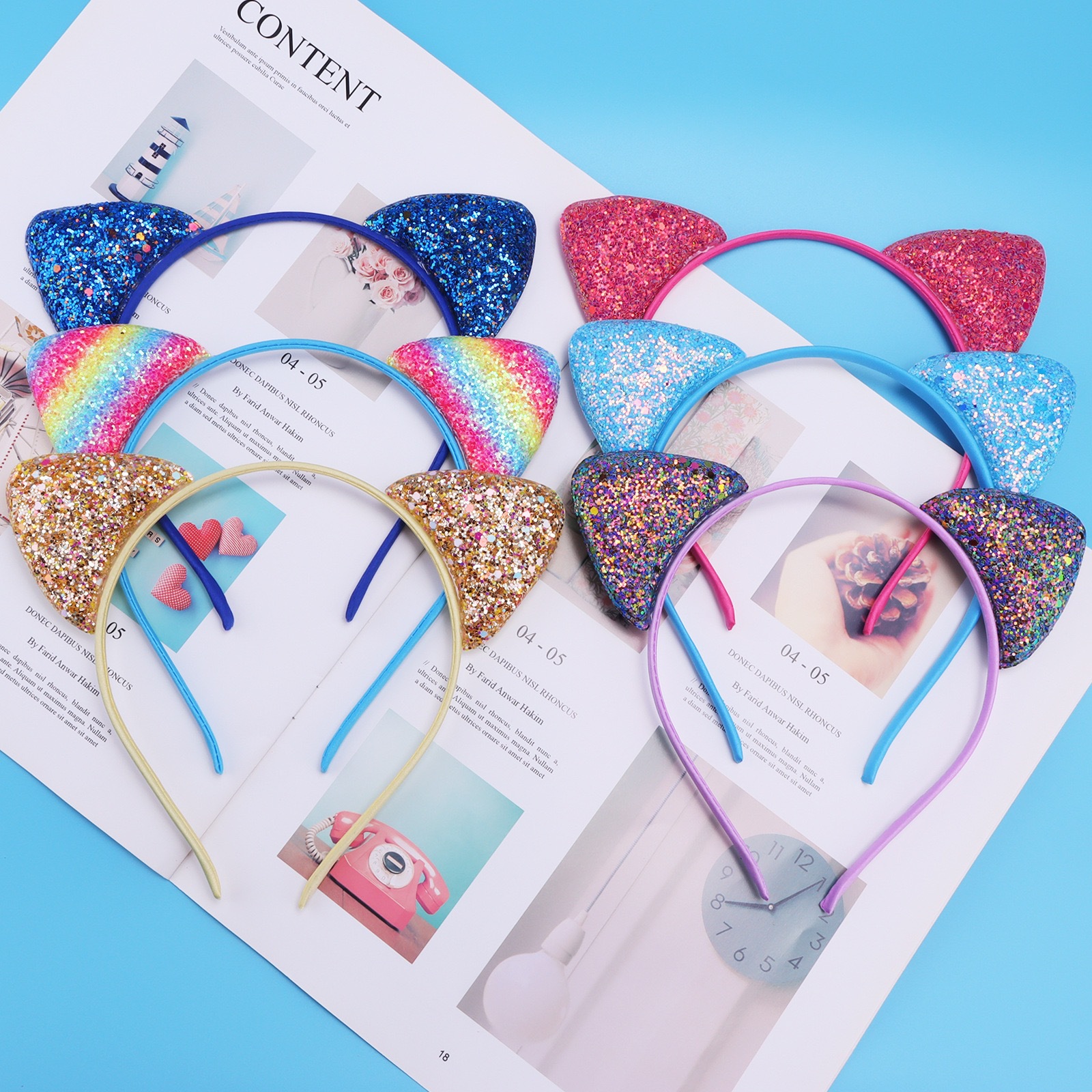 cross-border european and american children‘s headwear sequined cat ears headband onion pink holiday jewelry cute princess