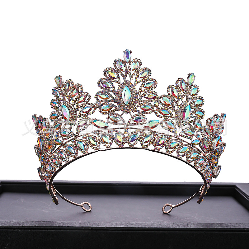 跨境热销大皇冠气质新娘婚纱头饰ab多色水晶王冠t台选秀选美皇冠