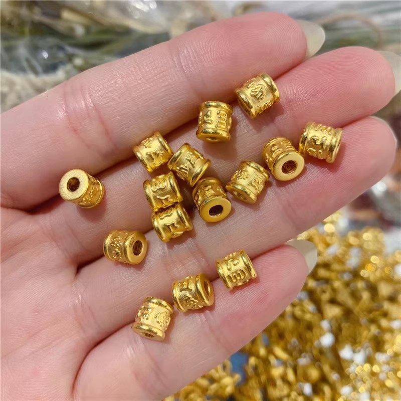 足金999吊坠纯黄金六字真言转运珠桶珠路路通男女款情侣隔珠手链