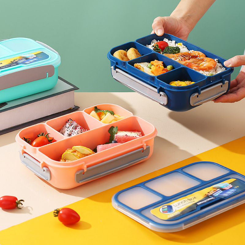 Amazon Four-Grid Plastic Lunch Box Student Office Worker Lunch Box Cross-Border Microwaveable Lunch Box Bentobox