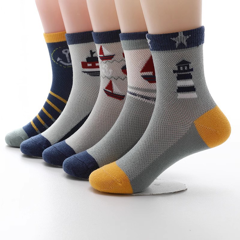 Children's Socks Pure Cotton Spring and Autumn Thin Mid-Calf Length Socks Wholesale Medium and Large Children Spring and Summer 9-12 Year Old Baby Boys' Socks Autumn and Winter