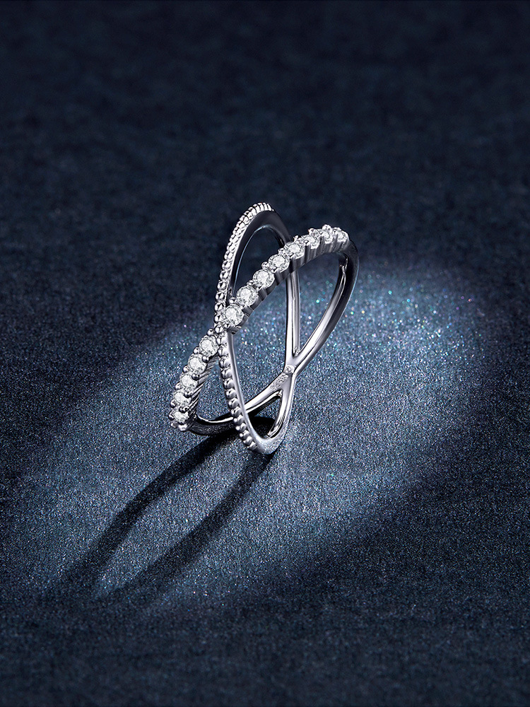 亚马逊镶钻闪耀交织线条戒指男女 日常百搭几何s925银指环bsr165