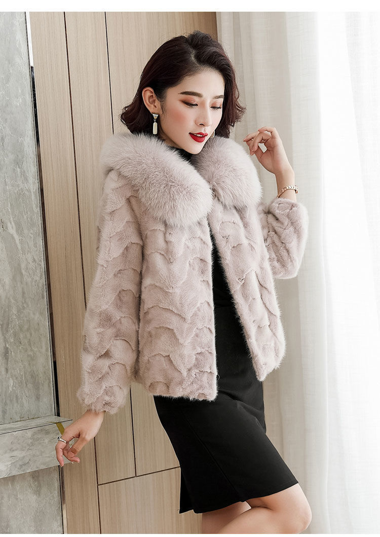 真水貂毛皮外套短款女狐狸毛领貂皮大衣拼貂海宁大码粗绒厚底保暖