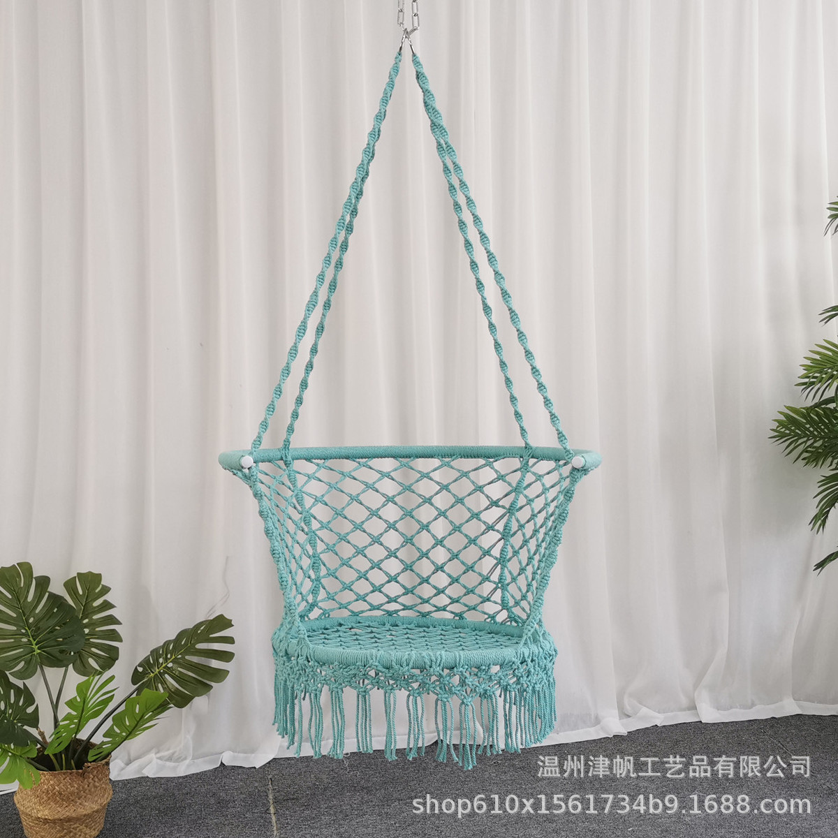 ins风 跨境电商 棉绳编织吊椅吊篮秋千(长流苏款) 专利产品