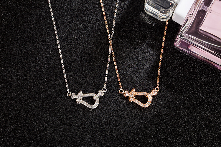 s925纯银马蹄扣项链 原扣满钻微镶轻奢个性百搭女式欧美潮网红款