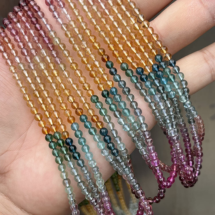 高货天然巴西老矿料彩虹碧玺多圈手链项链半成品 渐变色碧玺散珠