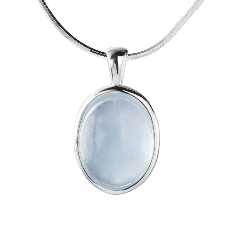 Aquamarine Moonstone Necklace for Women Special-Interest Design High-Grade Oval Pendant Affordable Luxury Fashion Snake Bones Chain New Fashion