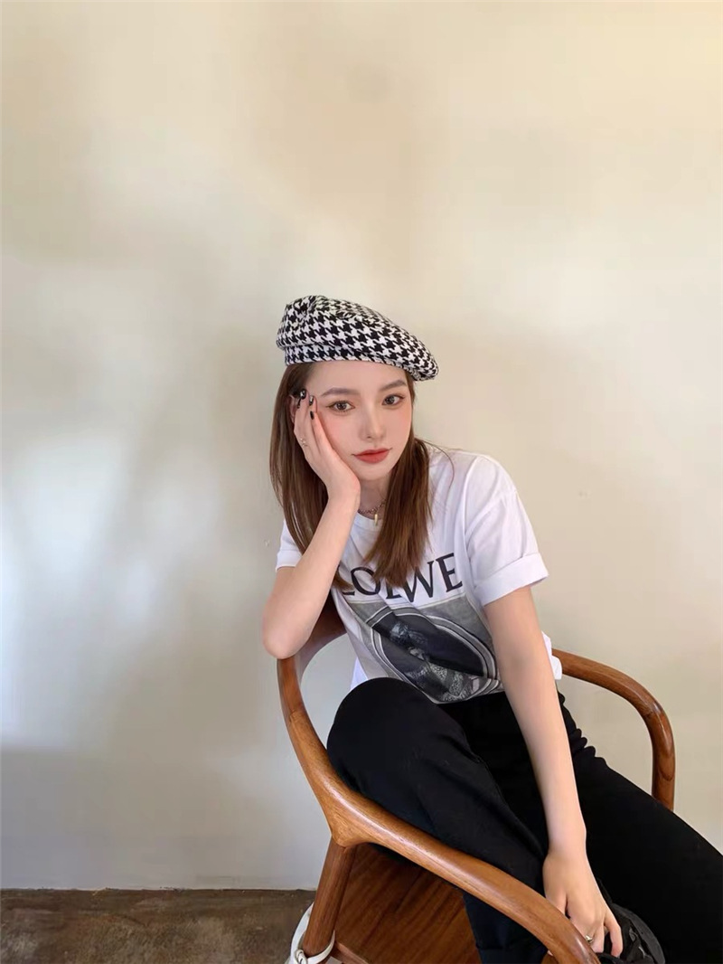 秋冬英伦百搭大千鸟格纹贝雷帽金智妮jennie同款经典平顶画家帽子