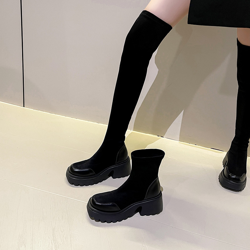 潮牌长筒靴子女年新款秋冬弹力瘦瘦袜靴不过膝高筒骑士靴两种筒高