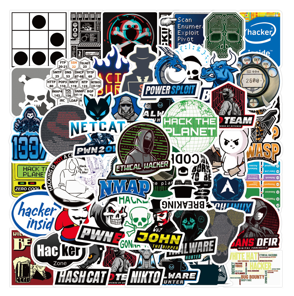 50张不重复黑客hacker涂鸦贴纸保温杯行李箱电瓶车手机贴纸批发