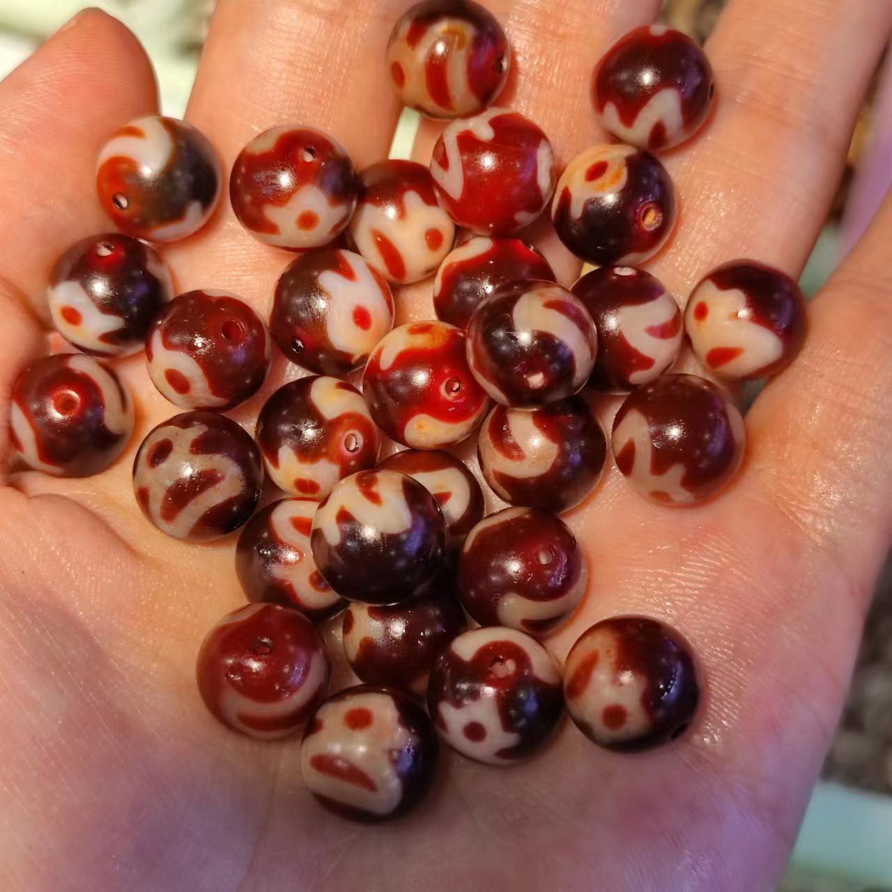 绿度母大鹏鸟财神玛瑙天珠红肉圆珠手链项链配珠深红色10mm-阿里巴巴