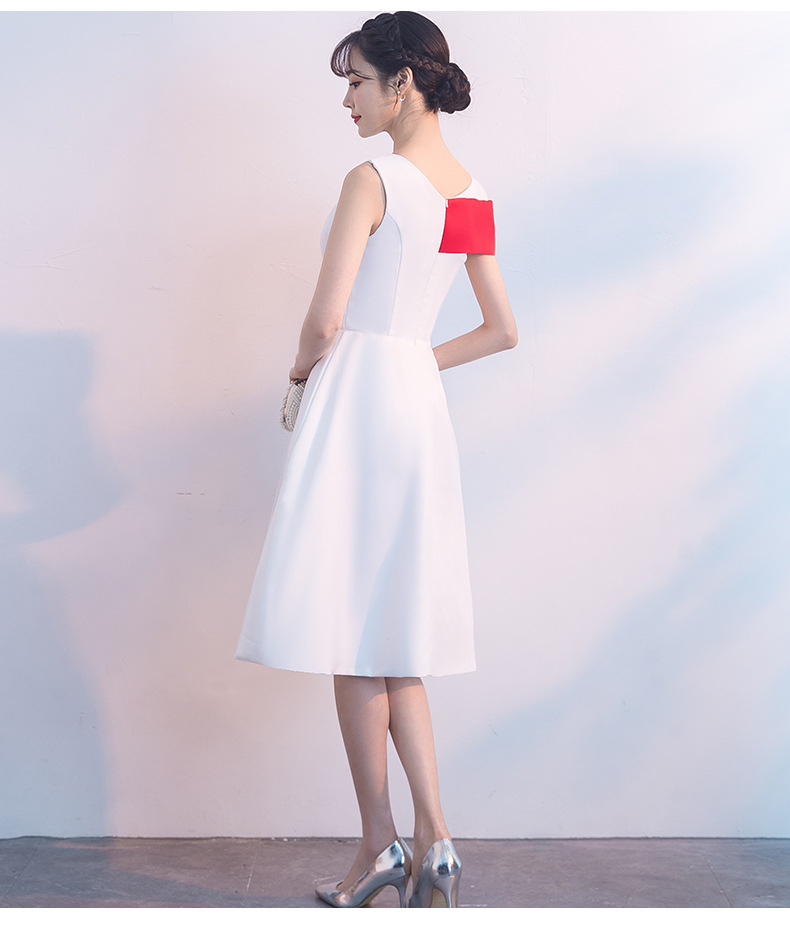 小晚礼服裙女白色礼仪服装颁奖演讲比赛主持人朗诵大合唱团演出服