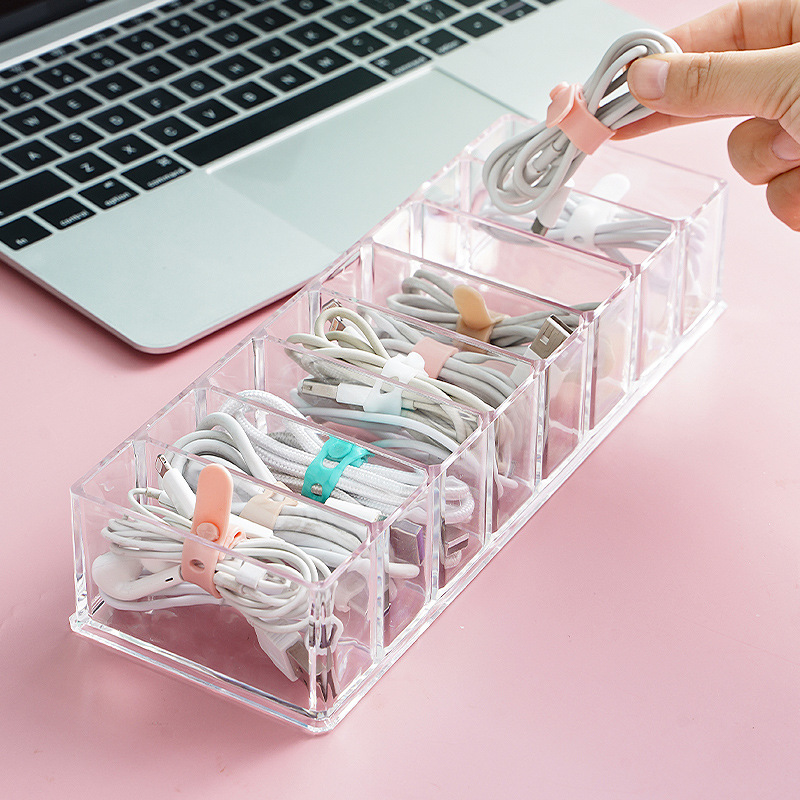 Desktop Data Cable Storage 8 Grid Mobile Phone Charger Charging Cable Sorting Grid Cable Winder Power Cord Storage Box