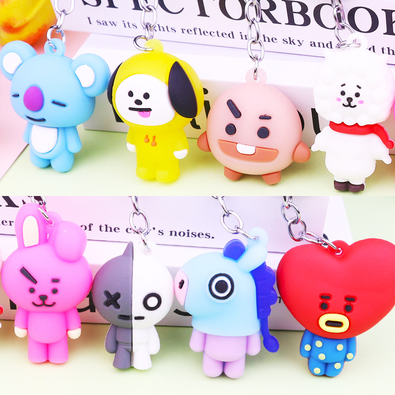 New Cartoon Animal Series Keychain Cute Korean Youth League Three-Dimensional Little Doll Soft Rubber Accessories Small Gift