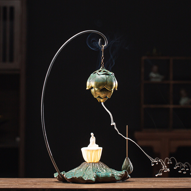 香薰炉挂式倒流香香炉禅意中式陶瓷摆件客厅室内家用复古檀香盘香