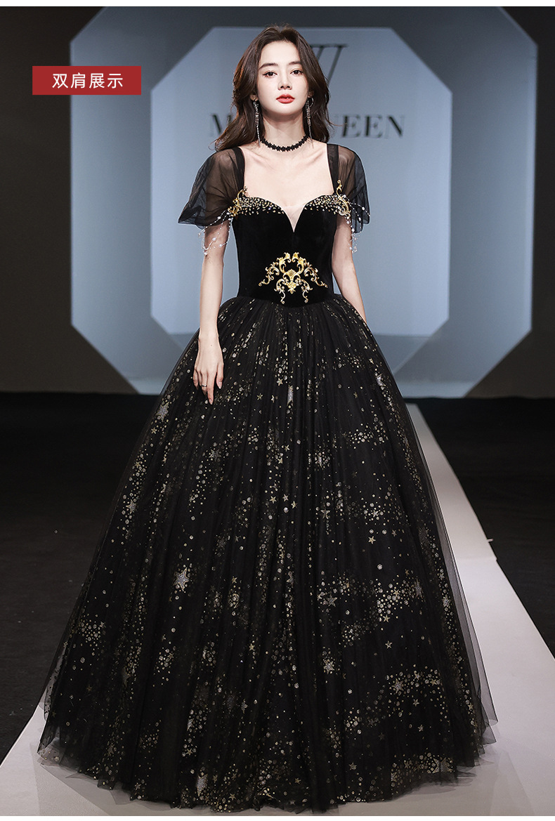 黑色宴会晚礼服裙新款长款气质女年会独唱声乐演出艺考主持人礼服