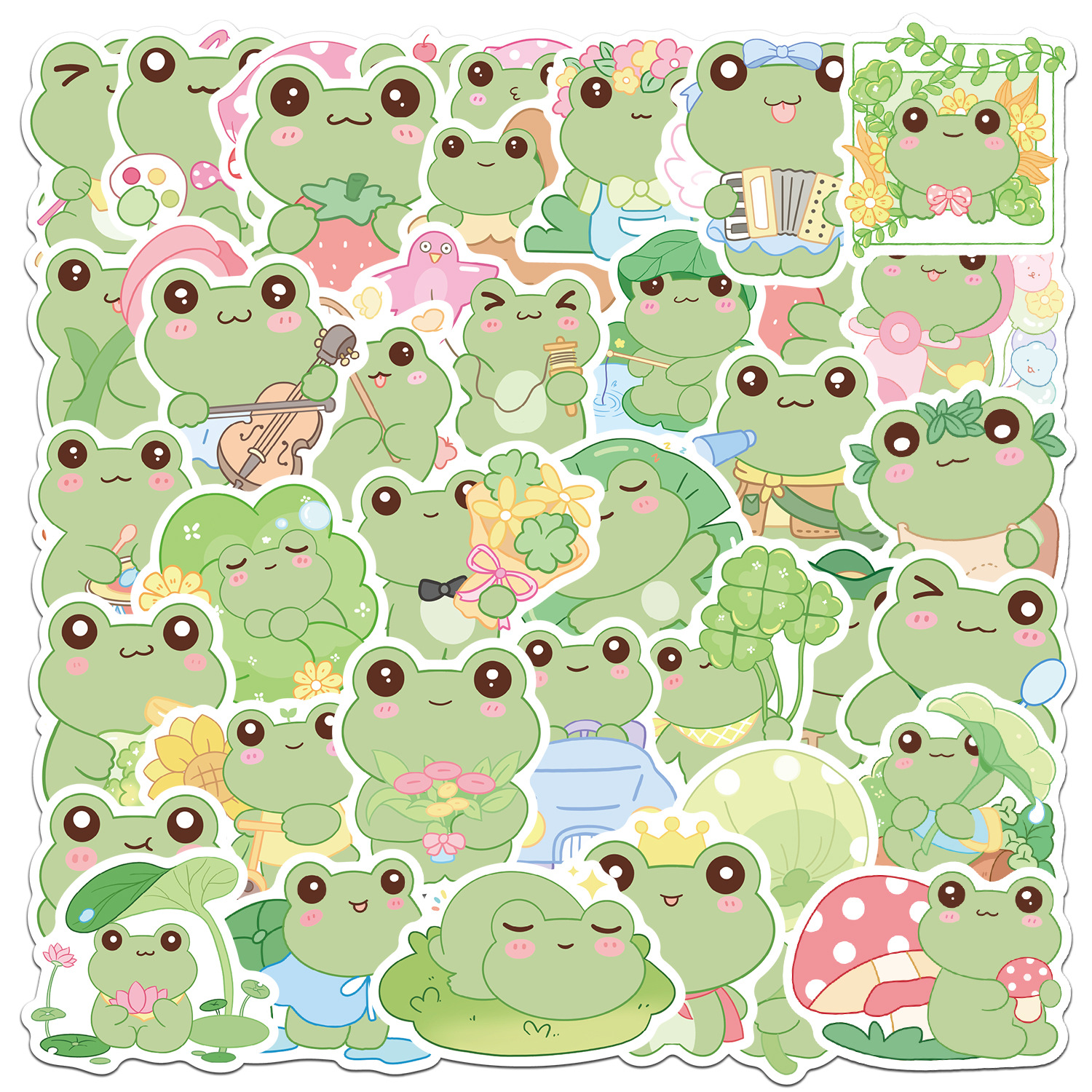 50张卡通活力青蛙涂鸦贴纸装饰吉他笔记本行李箱diy跨境防水批发