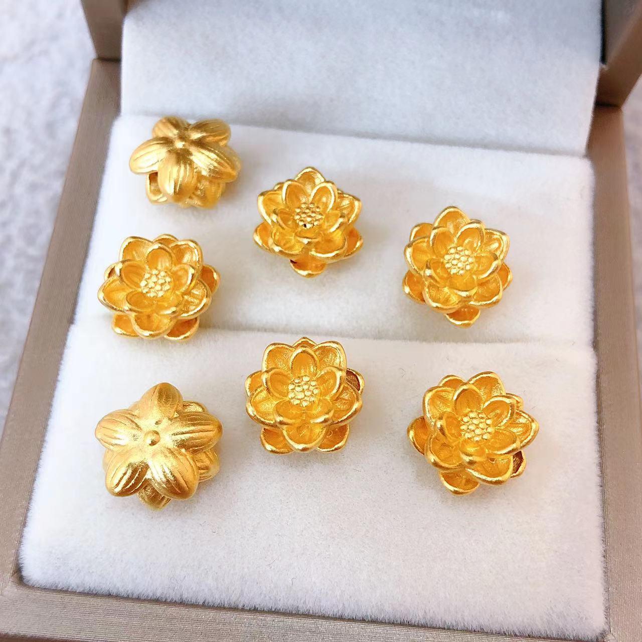 黄金莲花手链女足金999莲花手串硬金转运珠手链diy配件送妈妈礼物