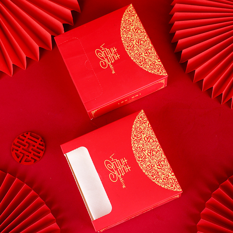 批发结婚抽纸卫生纸喜宴餐巾纸家用酒席婚礼红色方形纸巾
