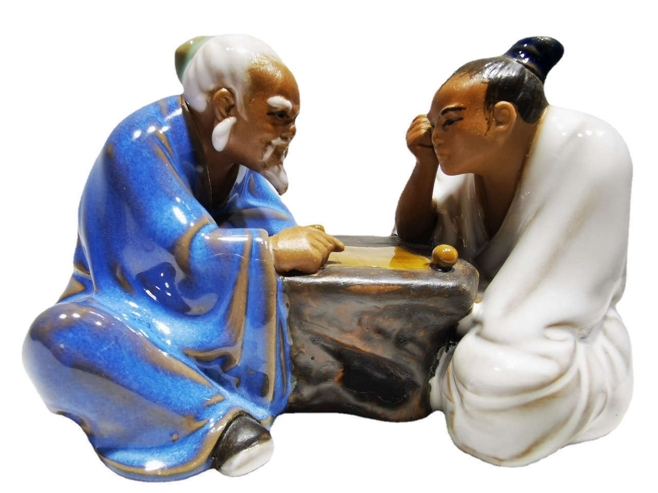 小围棋石湾陶瓷公仔双人对弈下棋人物盆景假山渔缸摆设商务礼品