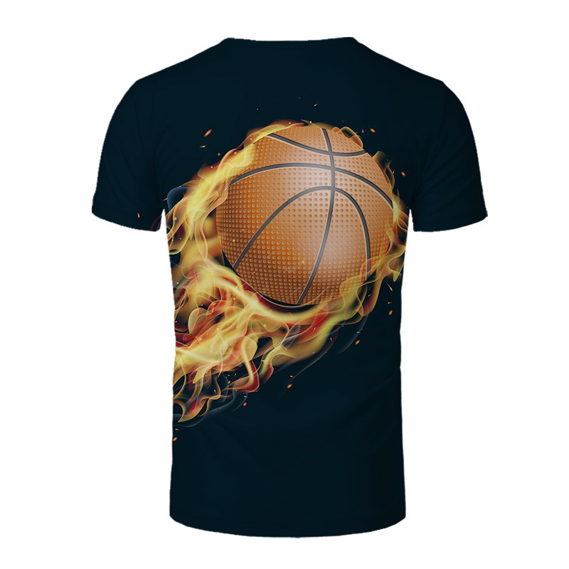 新夏季篮球t桖男女皆宜大码上衣亚马逊热款篮球火3d打印t桖男运动