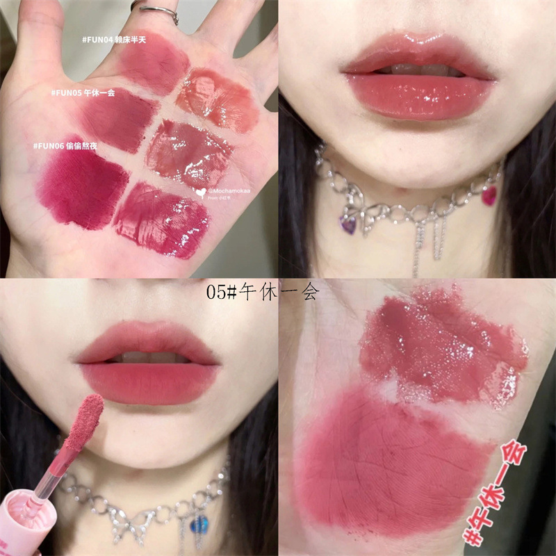 [Mirror + Matte] Double-Headed Lip Glaze Transparent Water Light Feeling Low Saturation Lip Mud Pseudo Plain Lipstick White Student