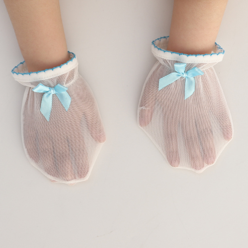 Baby Anti-Scratch Ice Silk Gloves Drawstring Lace Baby Adjustable Gloves Newborn High Elastic Transparent Gloves