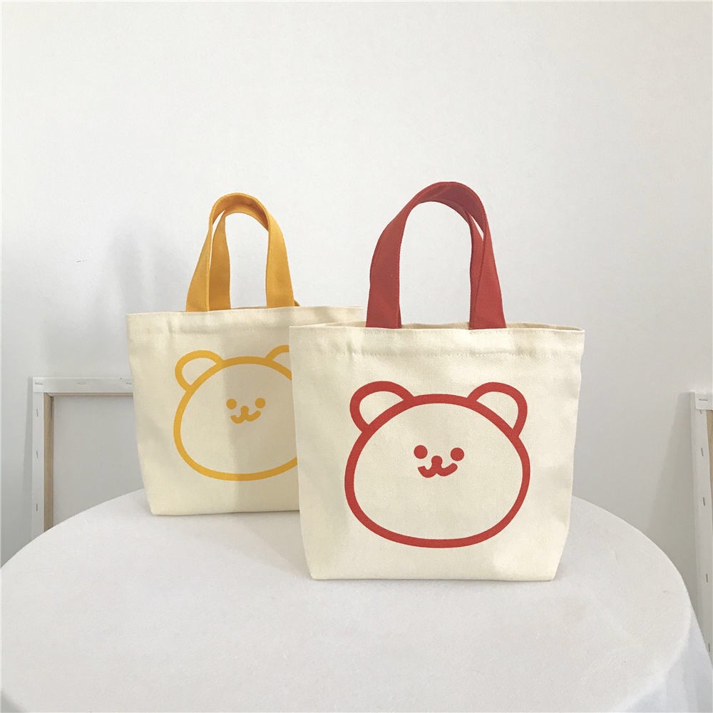 New Korean Style Small Fat Bear Mini Cute Canvas Bag Portable Lunch Box Girls' Bags Fixed Logo