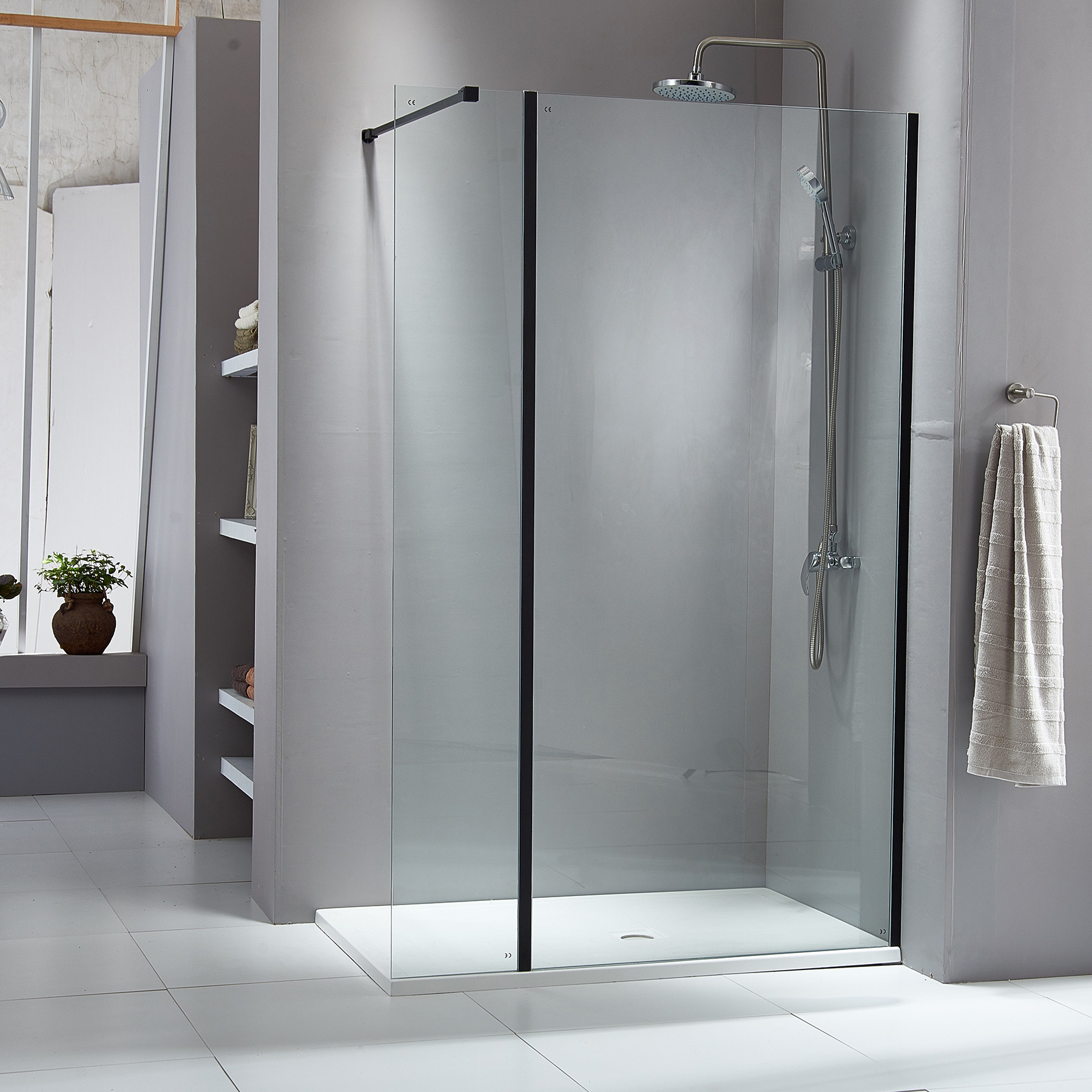 建材超市经销商黑色固定钢化玻璃淋浴房自行分拆组合淋浴房