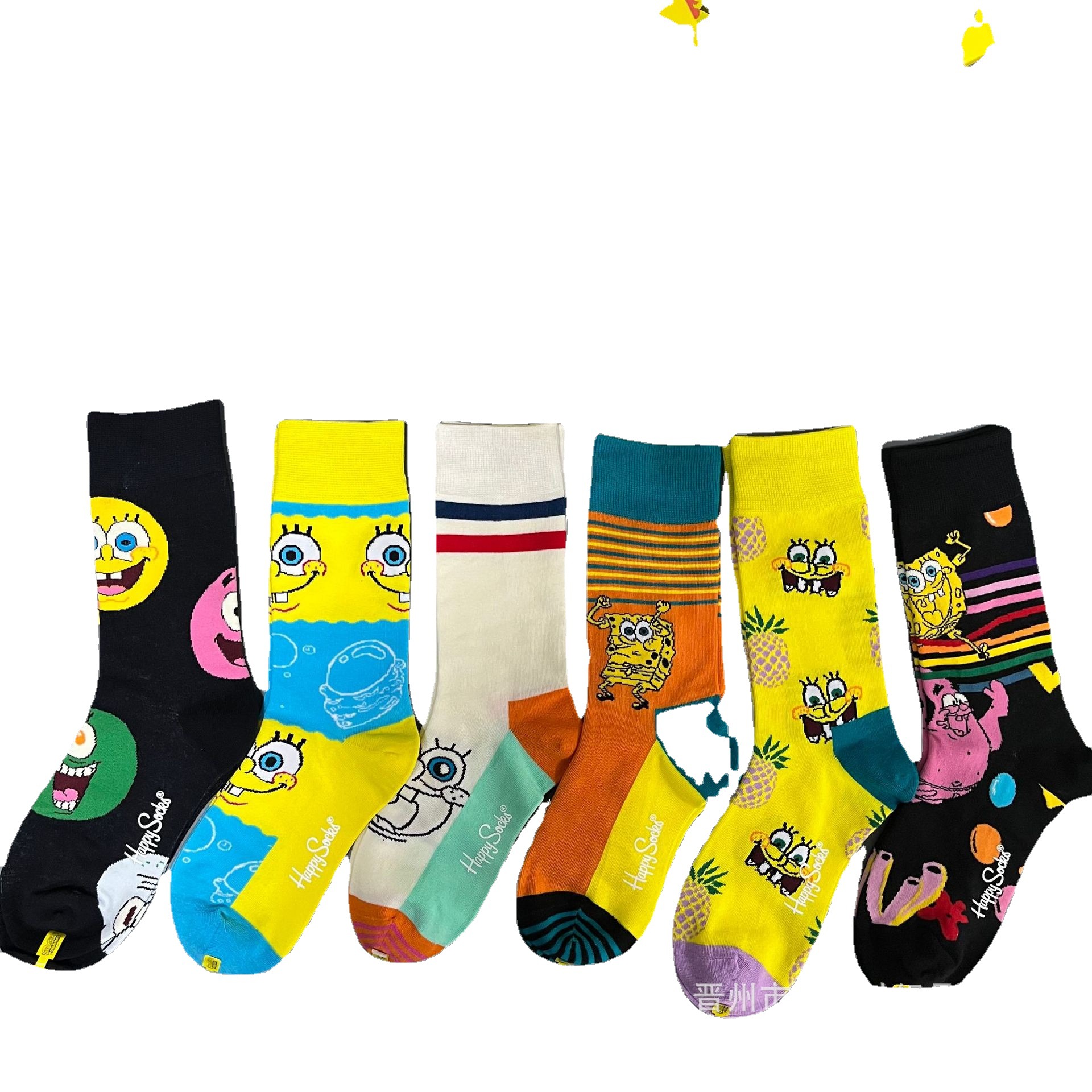 盒装happy socks海绵宝宝联名盒装嗨皮袜子 六双礼盒装 男女潮袜