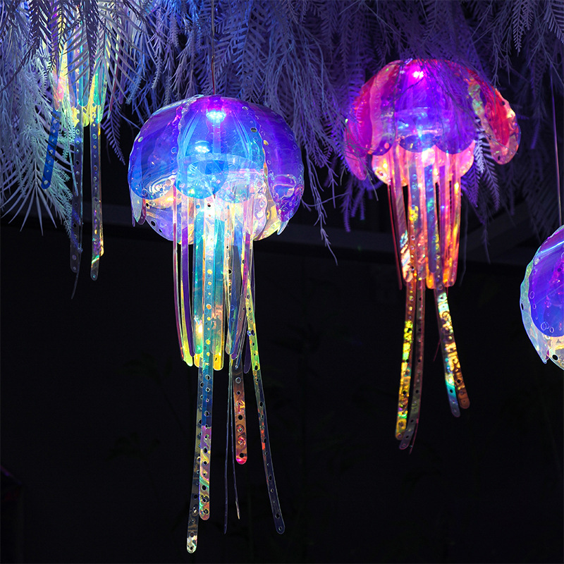 Cross-Border Colorful Luminous Decoration Jellyfish Wedding Christmas Atrium Window Hanging Decoration 70cm Creative Light Outdoor Jellyfish Lamp