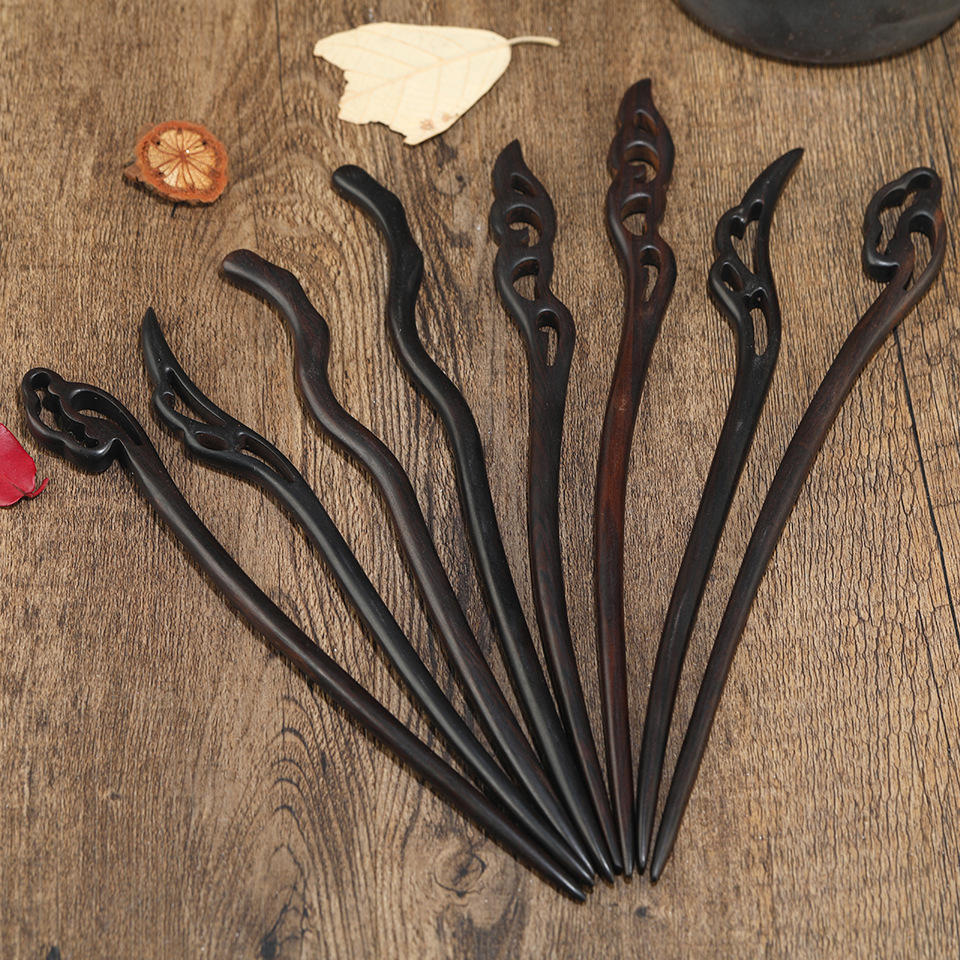 古风唯美黑檀木加长发簪古风发饰简约汉服头饰古装木簪 旗袍汉服