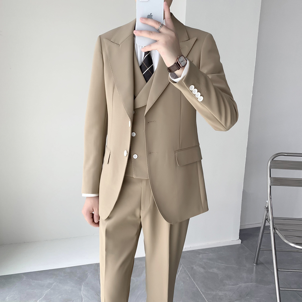 英伦风男士西装三件套宫廷气质戗驳领西服套装宴会礼服西装主持服