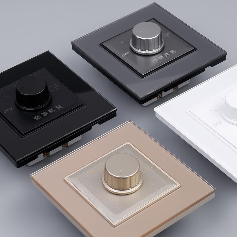 北京松本86型墙壁钢化玻璃黑色三速风机中央空调三档开关面板