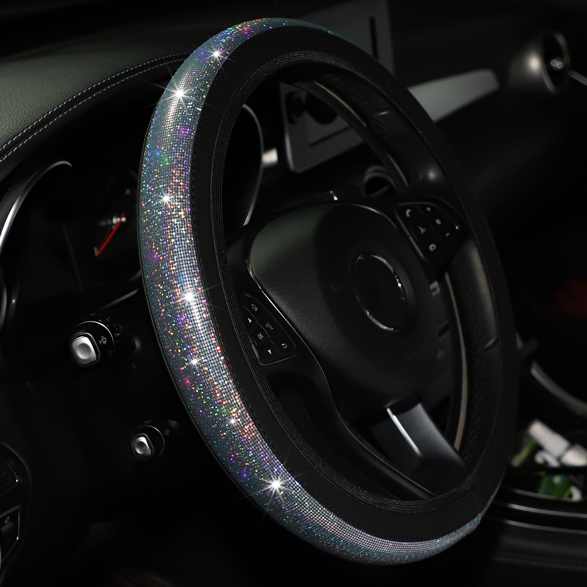Car Steering Wheel Cover Colorful Color Matching Imitation Diamond without Inner Ring Elastic Band Elastic Handle Cover AliExpress Amazon Women