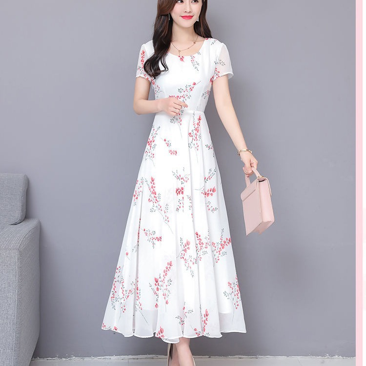 时尚连衣裙女2023夏季新款碎花短袖中长款裙子气质显瘦大摆长裙女