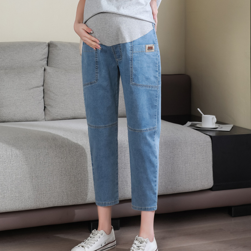 Maternity Jeans Summer Thin plus-Sized plus Size Harem Drop Crotch Pants Cropped Pants Mummy Qu Maternity Dress