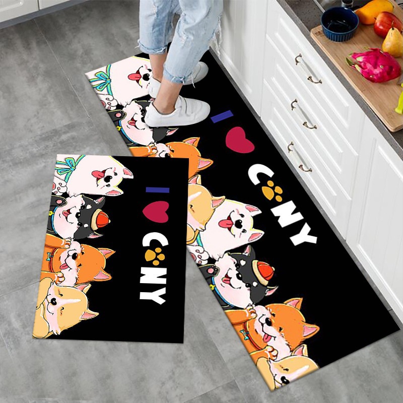 Cartoon Style Household Kitchen Strip Two-Piece Set Non-Slip and Oilproof Carpet Washable and Easy to Care Blanket