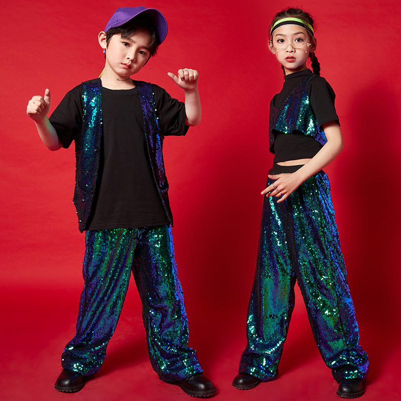 架子鼓服儿童爵士舞演出服舞蹈比赛舞台表演女童嘻哈街舞亮片套装
