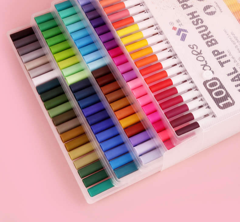 水彩笔 双头马克笔100色针管笔水溶性儿童绘画水彩笔彩色勾线笔